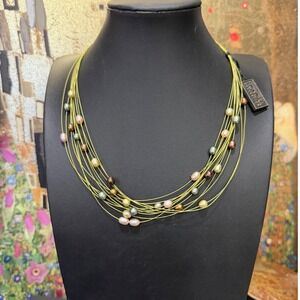 Honora Multi Strand Pearl Necklace Women Green Bronze Gold Layered 18"